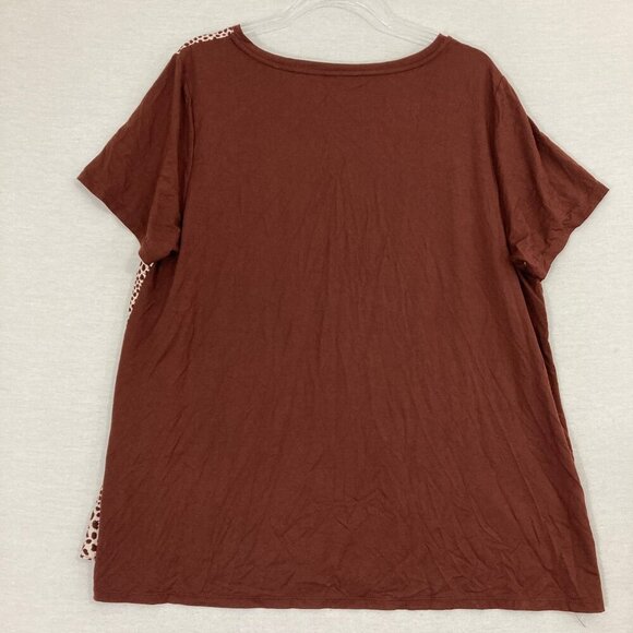 LOGO Lori Goldstein Brown Cream Animal Print Pocket Stretch Casual Top XL - Picture 10 of 10